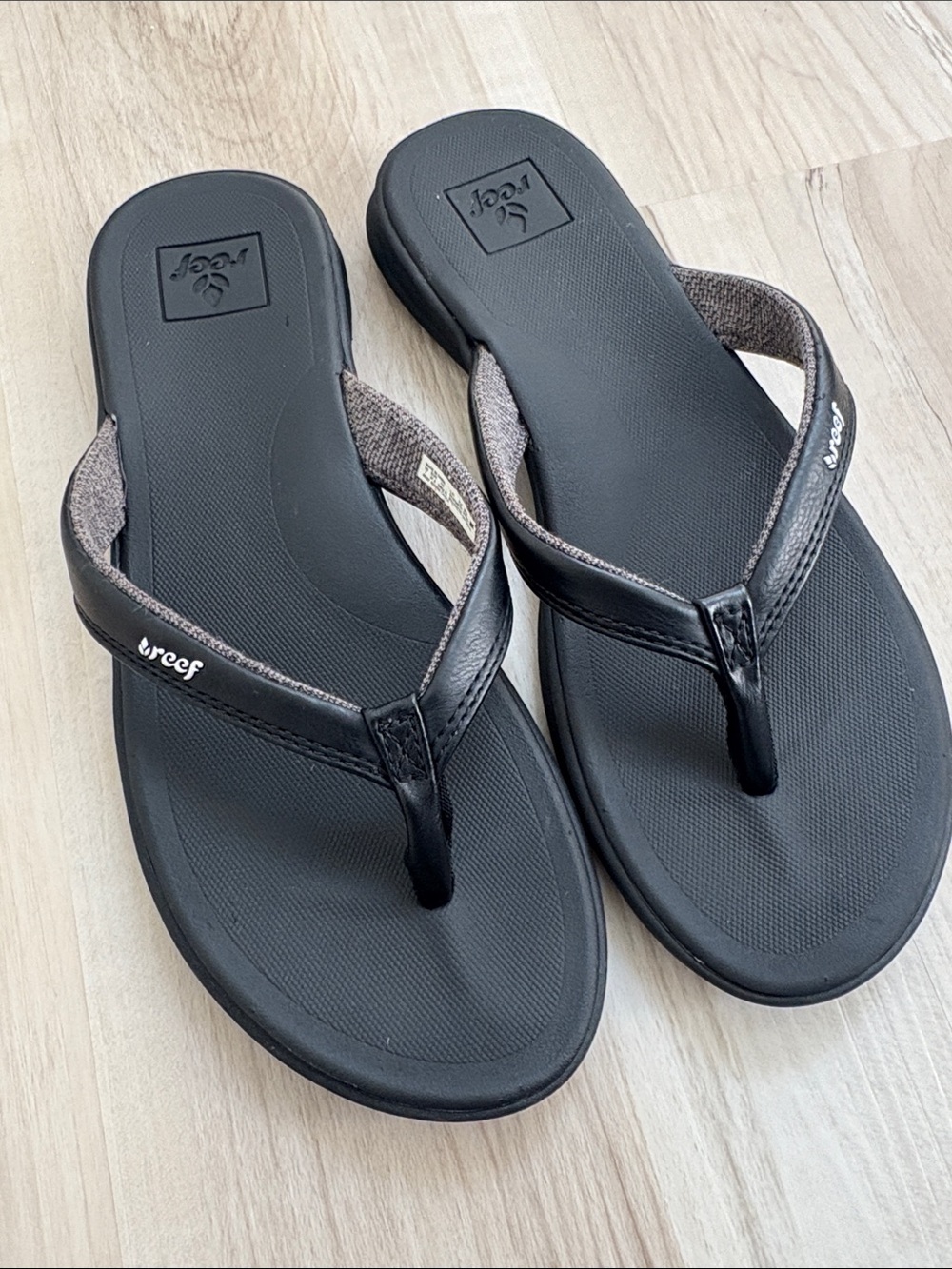 Reef Black Women's Leather-Trim Flip Flops